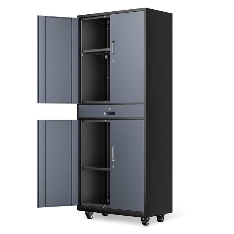 73" Lockable Heavy Duty Metal Storage Cabinet W/ Drawer&Adjustable Shelves, Gray/White