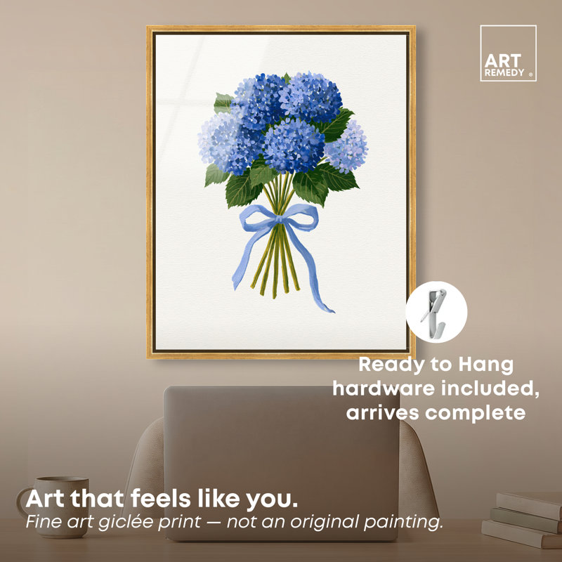 "Blue Bouquet II", reproduction d'art moderne sur acrylique par, H 26 po x l 22 po, Encadrement doré