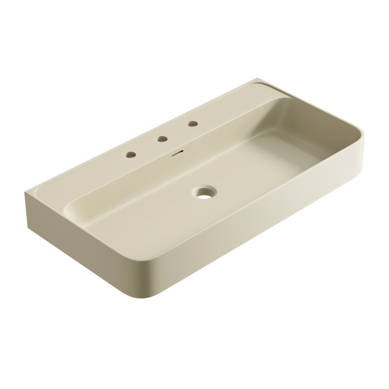 Vasque à poser LORAN 91 cm (36 po) en marbre artificiel avec 3 trous pour robinetterie, sans robinetterie ni meuble, blanche