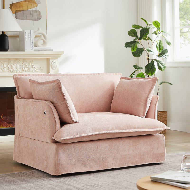 Fauteuil d'appoint surdimensionné avec charge à deux ports, base et accoudoirs de conception moderne, coussins décoratifs, siège profond et large, canapé simple confortable semblable à un nuage, fauteuil en chenille