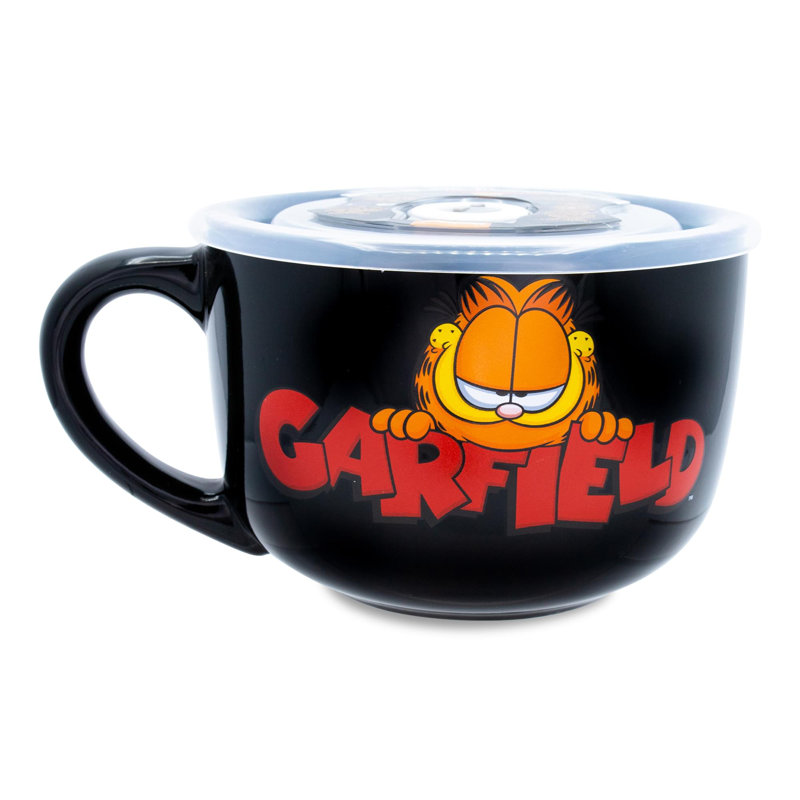 Grande tasse à soupe en céramique avec couvercle ventilé Garfield | Peut contenir 24 onces