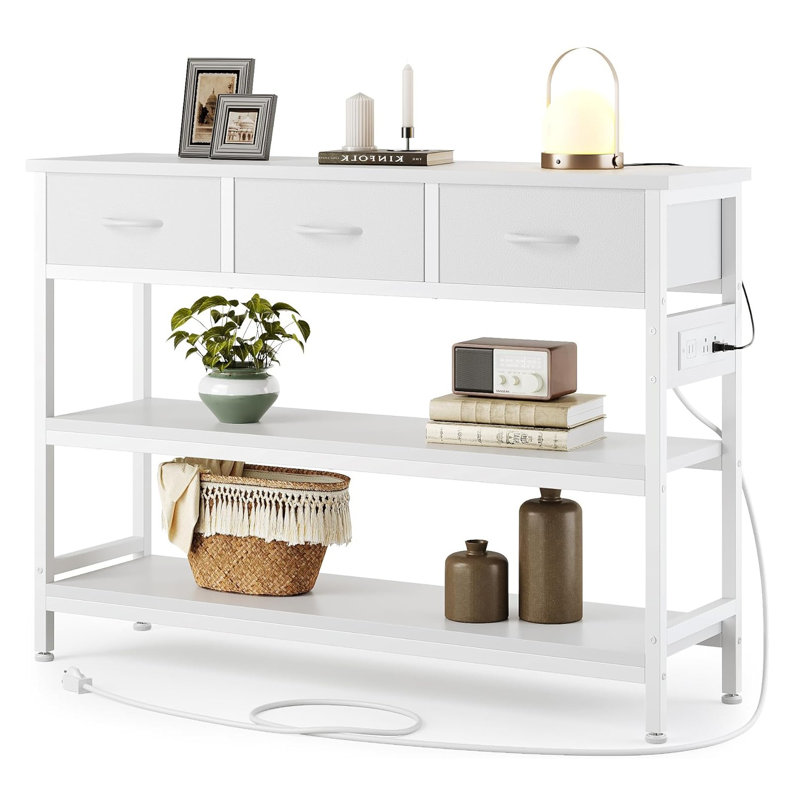 White 43" Console Table with Storage and Power Outlets