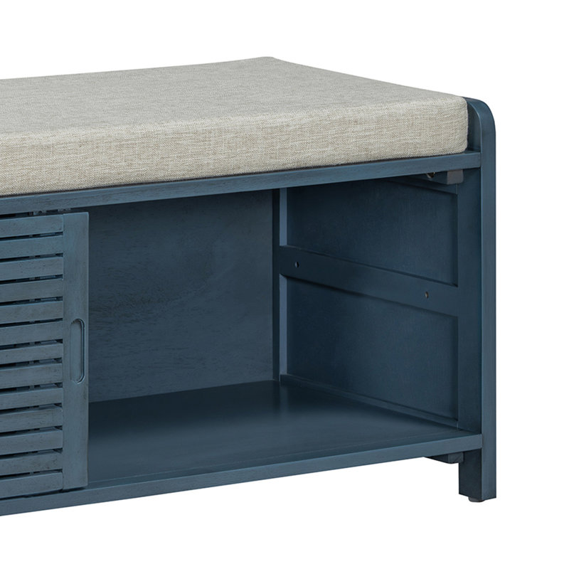 43" Wide Shoe Storage Bench With Cushion Entryway Bench, Blue