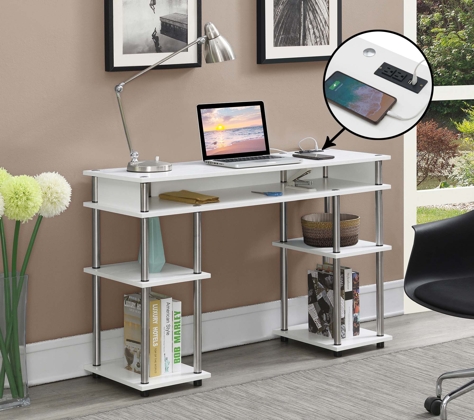 Wrought Studio Edwin No Tools Computer Desk with Built-In Outlets ...