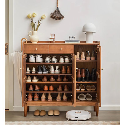 43.31" Solid Wood Shoe Cabinet with Ventilated Slatted Doors