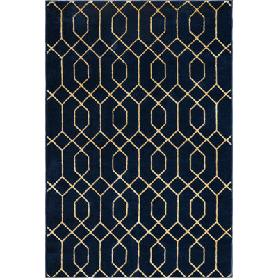 Glam Navy Blue Gold Area Rug