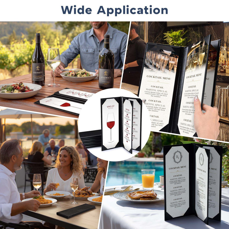 WeChef 5 Pack Menu Covers 4.25"x11" 4 View Angled Corners Wine List Restaurant