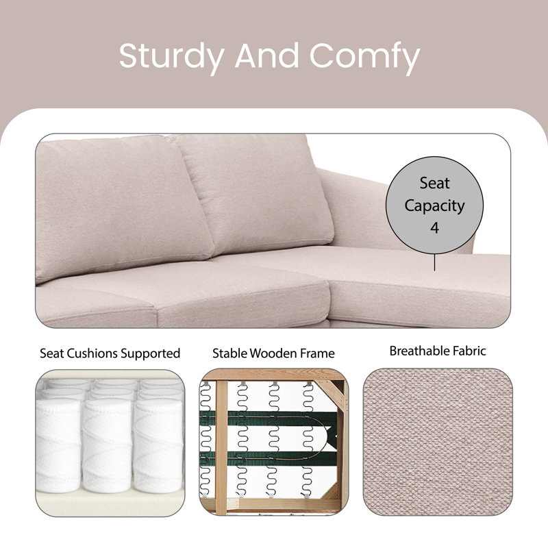 Canapé modulaire à méridienne rembourré, 100 % polyester beige