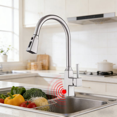 Robinet de cuisine sans contact, robinet d'évier de cuisine avec douchette rétractable, pivotant à 360 °