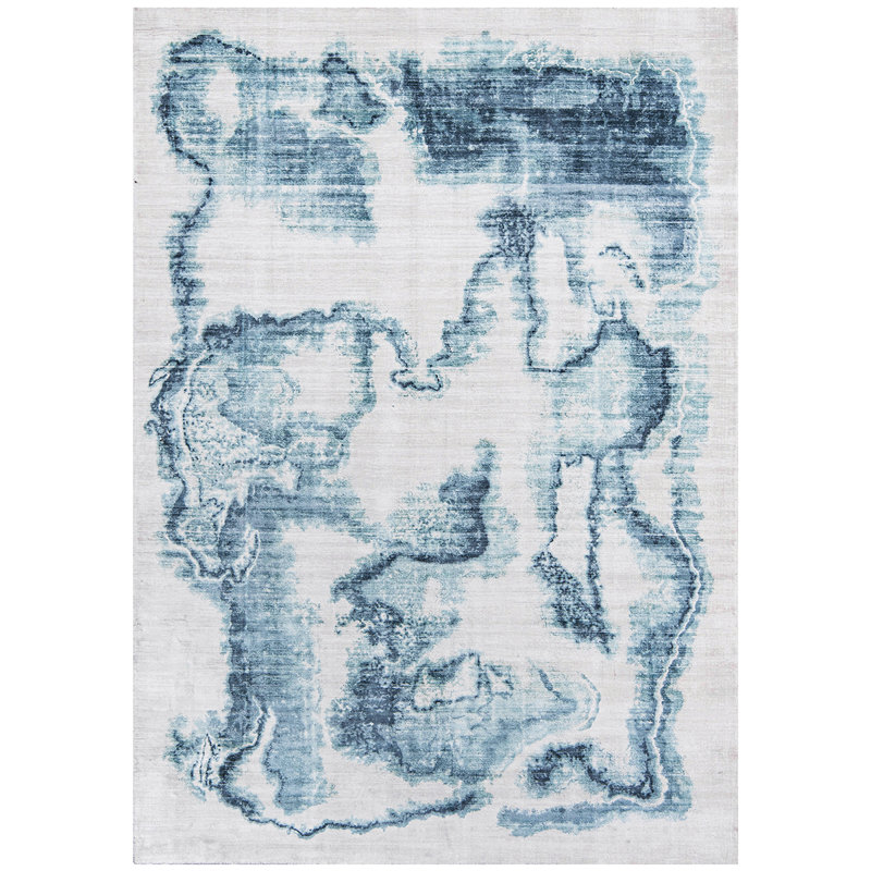 Tapis ivoire et bleu tissé à la main de haute qualité, Rectangle 8 pi x 10 pi