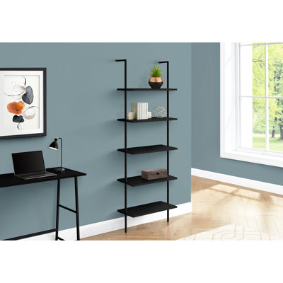 Modern 5 Bookshelf In Black For Bedroom, Office, And Living Area Storage 72"H Bookcase With Laminate Bedroom Organization
