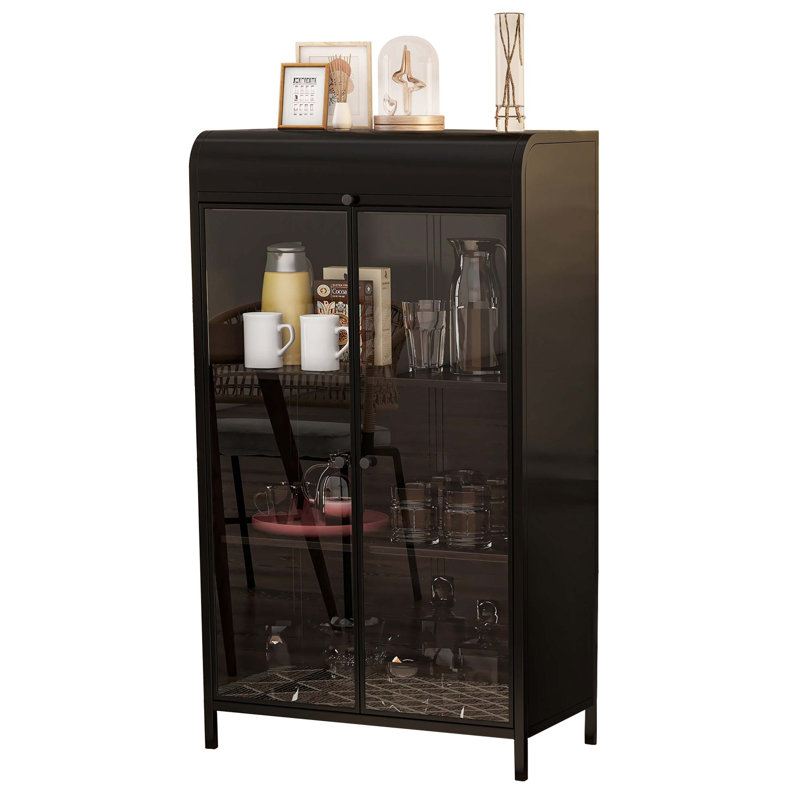 Armoire de rangement en métal de 47,6 pouces de hauteur avec portes en verre, dessus rabattable et tablettes de présentation à 4 niveaux pour une utilisation dans plusieurs pièces