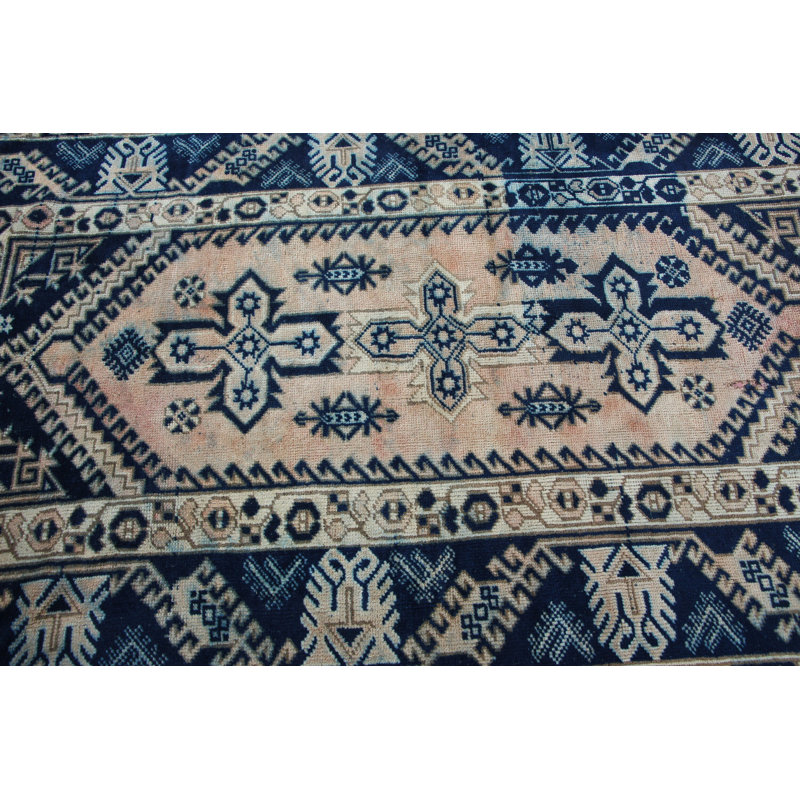 Tapis turc fait à la main avec motif géométrique unique en bleu et beige pour le salon et la chambre à coucher