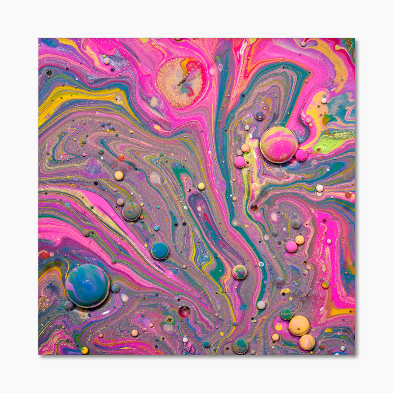 Multi et fluide acrylique rose - Peinture, H 16 po x l 16 po, Toile tendue