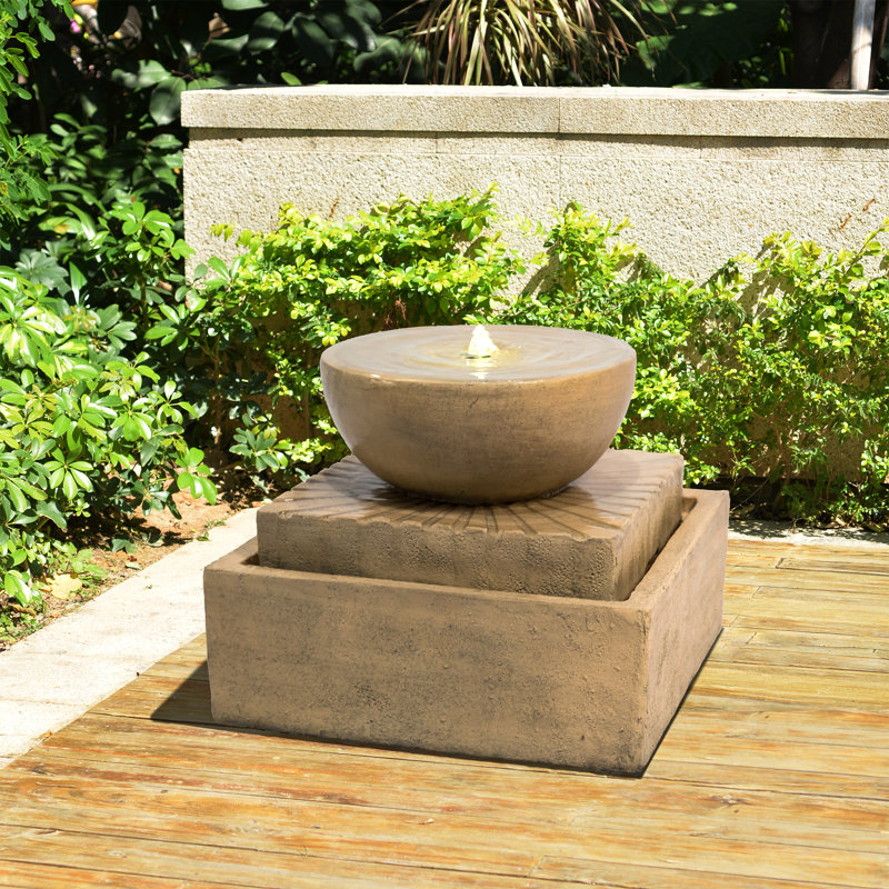 Teamson Home 40.5 cm 2-Tier Geometric LED Outdoor Water Fountain, Natural Stone