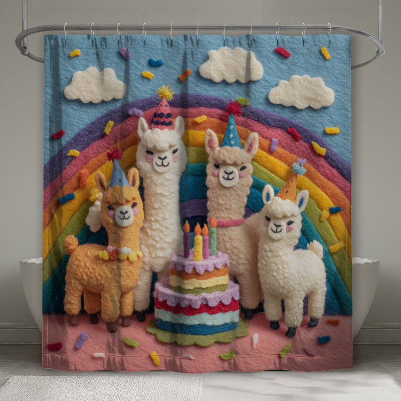 Rideaux de douche Felt Llamas Birthday Cake, L 70 po x H 72 po