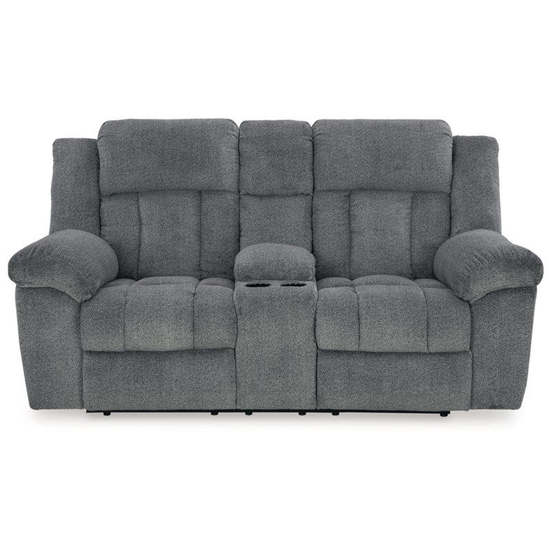 Gwendolyne 80'' Upholstered Power Reclining Loveseat, Grey Polyester