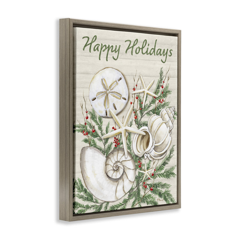  Holiday Seashells & Holly Canvas Wall Art by Paul Brent, Brun, H 31 po x l 25 po