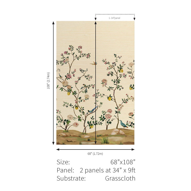 Argie Floral Grass Cloth Wallpaper, Gold Metallic