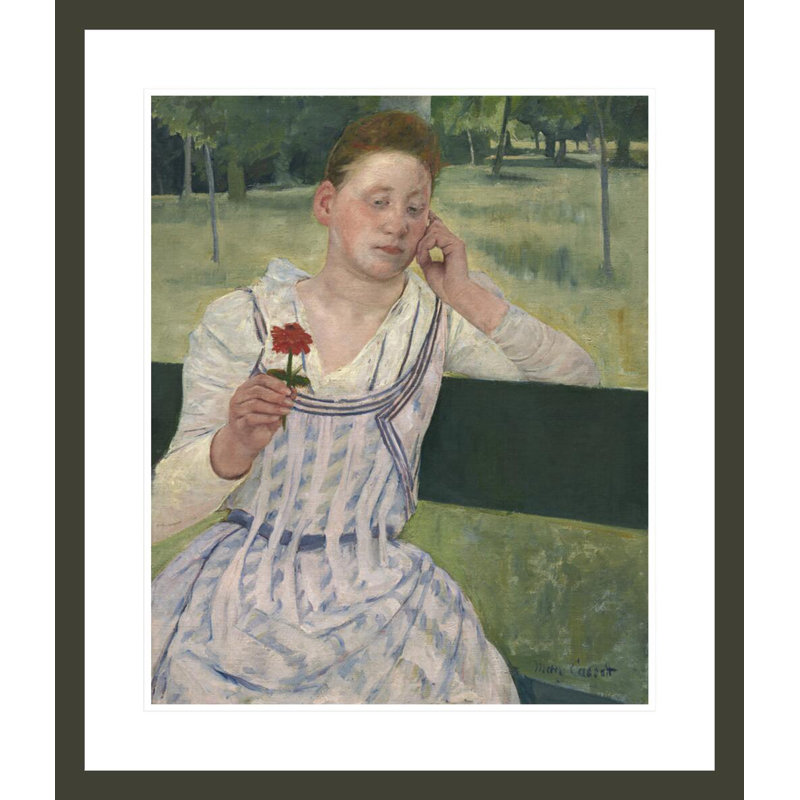 «Woman with a Red Zinnia» par Mary Cassatt, impression giclée sur cadre, H 27,28 po x l 23,5 po