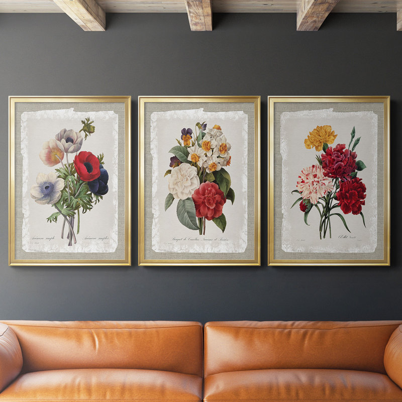 Botanical Bouquet Anemone, toile encadrée de qualité supérieure - prête à être accrochée, Or