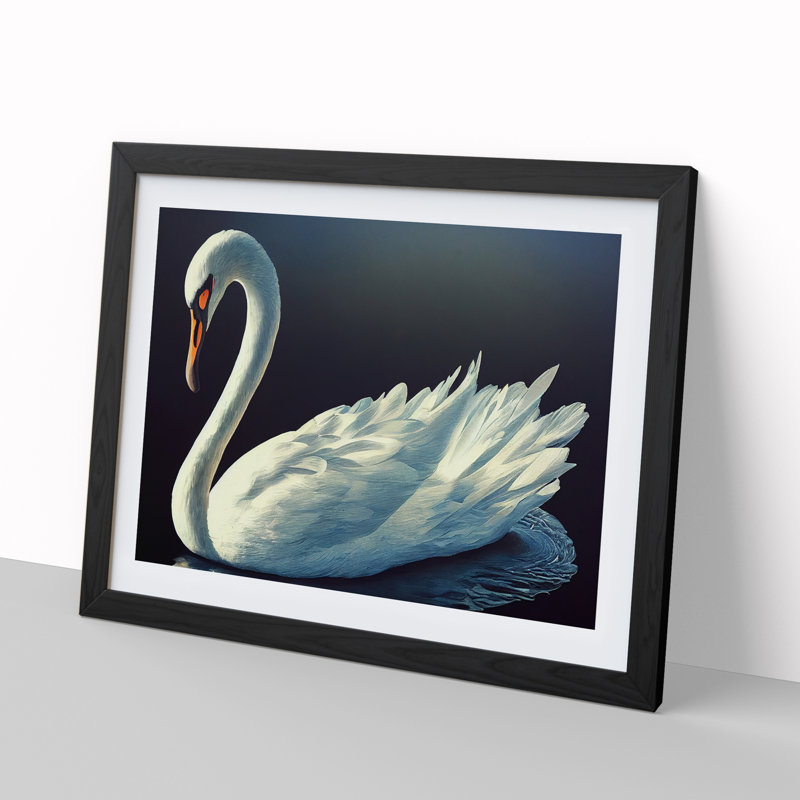 Appealing Swan - Single Picture Frame Print, Black Framed, 46cm H x 64cm W x 2cm D