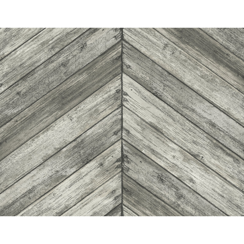 Papier peint imitation bois à chevrons faux café Seabrook Designs, Gris
