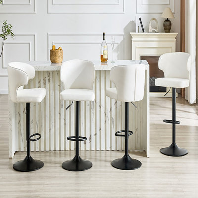 Fauteuil de bar rotatif moderne réglable, fauteuil pivotant à dossier en cuir de polyuréthane, convient au comptoir de la cuisine et à la salle à manger, hauteur réglable, capacité de supporter 300 livres (4 pièces)