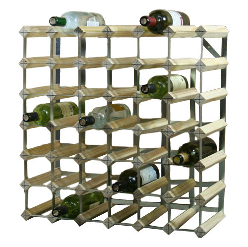 Liddle 42 Bottle Floor Wine Bottle Rack, Natural Pine / Galvanised Steel