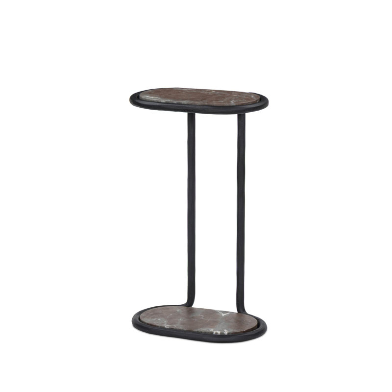 NICCOLA Marble End Table, Textured Smoke and Russet, Hammered Gunmetal
