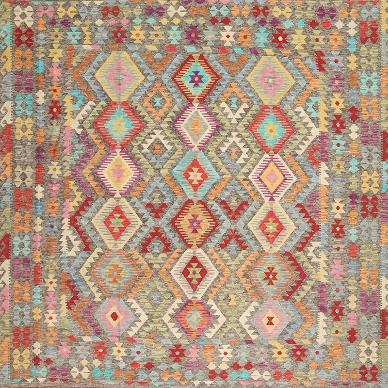 Tapis contemporain orange / rose, Carré 8 pi