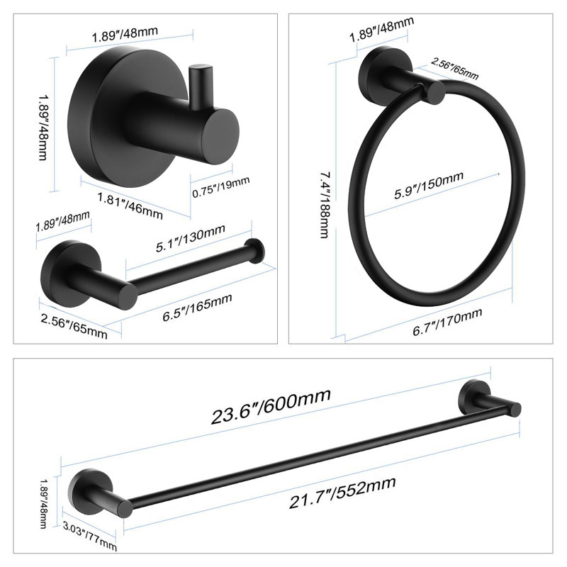 ANZZI 4-Piece Bathroom Accessories Set, Matte Black