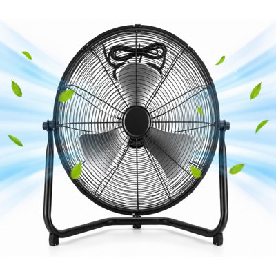 18 Inch High Velocity Metal Floor Fan, 2000 CFM 3-Speed Industrial Fan, 360° Tilt with Carry Handle, 24.6ft/s Airflow for Garage, Gym & Commercial Spaces