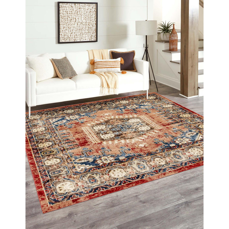 Vern Oriental Area Rug, Square 7', Terracotta