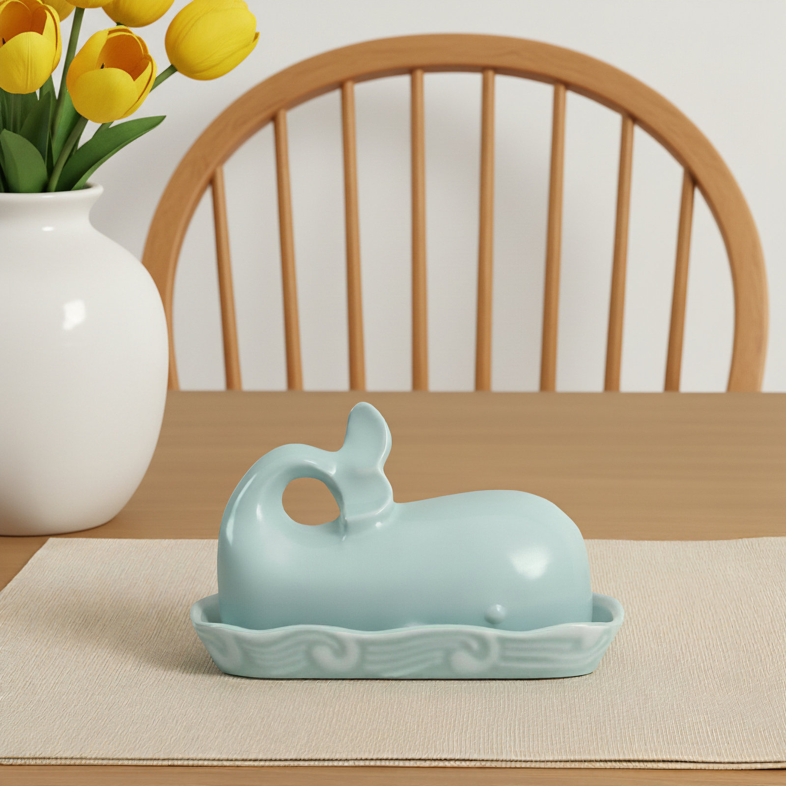 Leonida Novelty Ceramic Butter Dish, Light Blue