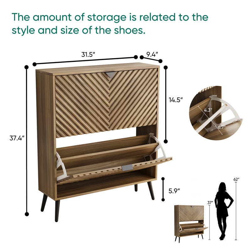 Shoe Cabinet with 2 Flip Drawer,Freestanding 16-20 Pair Shoe Organizer with Adjustable Shelves for Entryway,Front Door