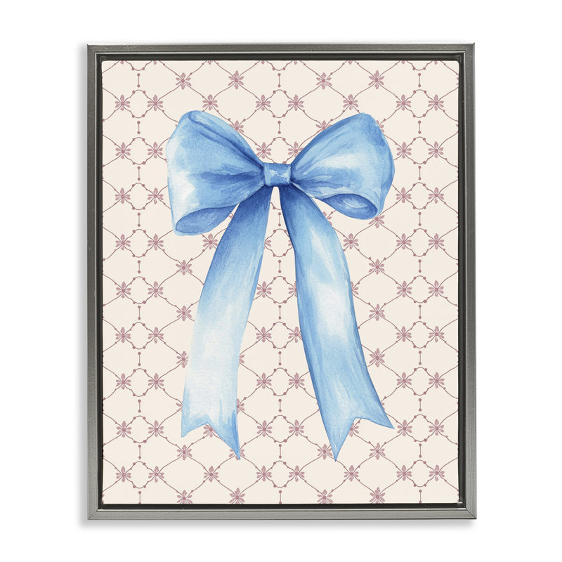 Arc-en-ciel bleu sur cadre flottant à motif de courtepointe rose, design par Petal Prints Design, H 31 po x l 25 po
