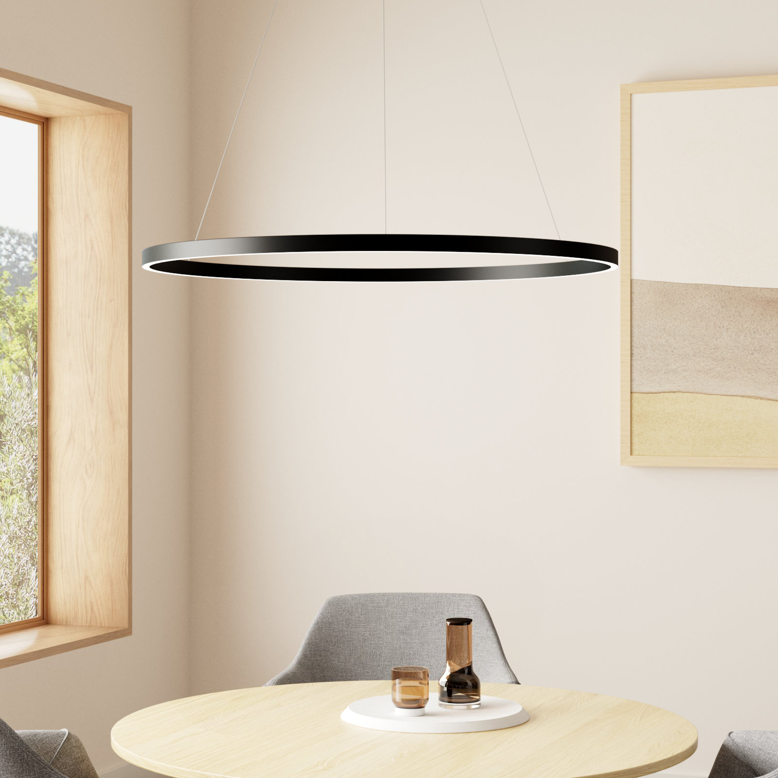 Mills Single Light Dimmable LED Pendant, Black, 1.5" H x 39.5" W x 39.5" D