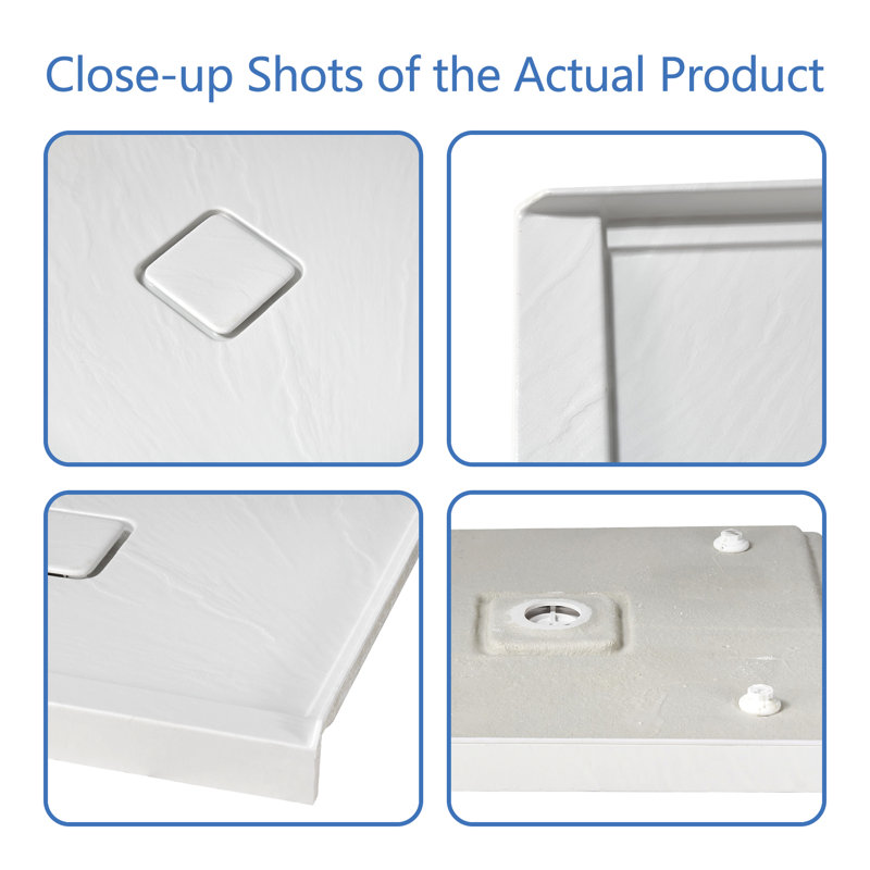 GT 36" x 36" Acrylic Shower Base, Single Threshold Shower Pan, Center Drain Slip-Resistant, Matte White with Rock Pattern