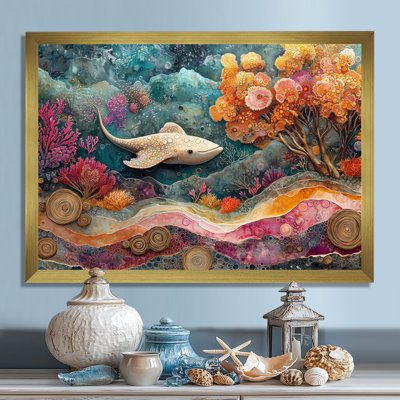 Aurel, Stingray abstrait dans un aquarium, collages colorés II - Stingray, art mural