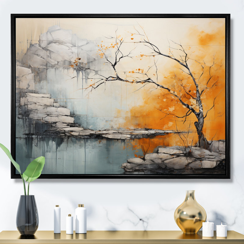Minimalisme arbre Ephemeral Power III sur impression sur toile, H 12 po x l 20 po x P 1 po, Cadre flottant noir