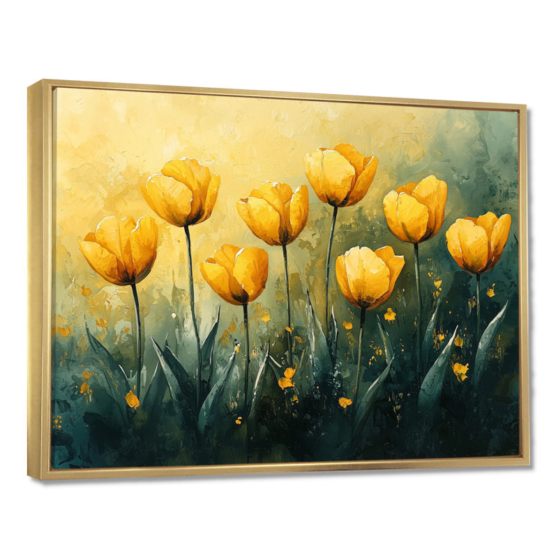 Aquarelle, tulipes, bouquet de fleurs d'été IV - tulipes, art mural, H 30 po x l 40 po, Cadre flottant, Doré