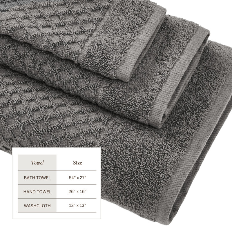 Ultra-Soft & Absorbent 100% Cotton Towel Set, Dark Grey Diamond, 6 Piece Towel Set