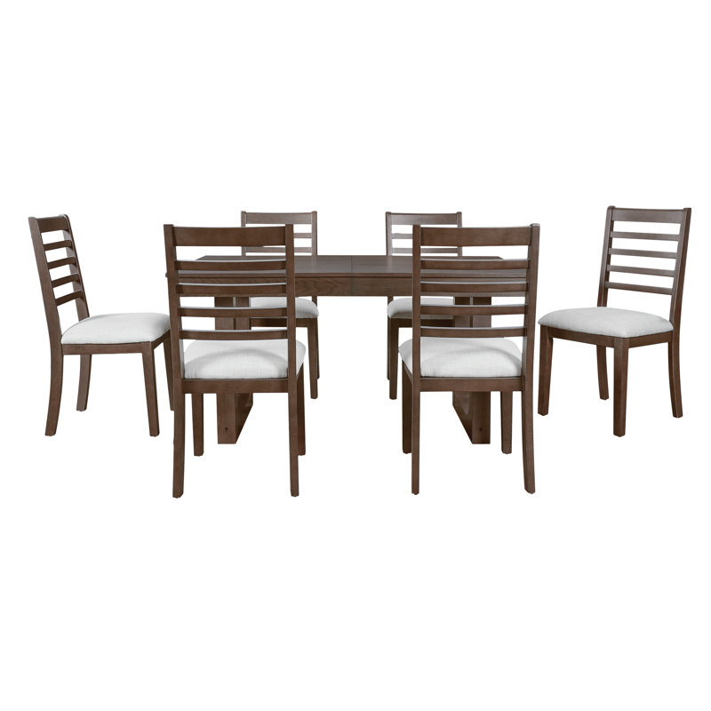 Ensemble de table de salle à manger extensible Venn avec chaises rembourrées, Brun, 7 pièces