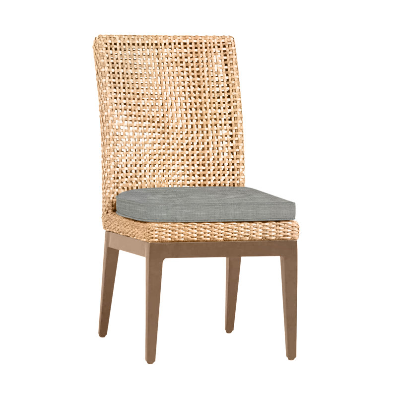 Peninsula Patio Dining Side Chair with Cushions, Rollo Silver InsideOut® Linen, Welt, Raffia/Sandalwood