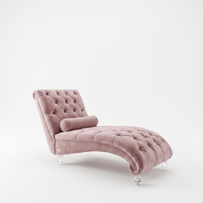 Jakolbi Elegant Indoor Velvet Upholstered Leisure Chaise Lounge Chair with Transparent Acrylic Legs