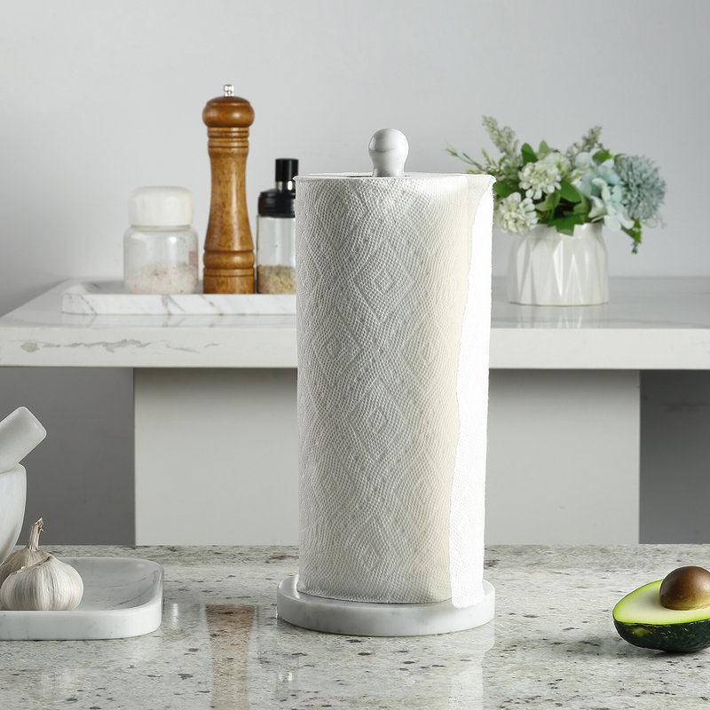 Distributeur de serviettes de cuisine en marbre naturel, Blanc / Gris, H 12 po x l 6 po x P 6 po