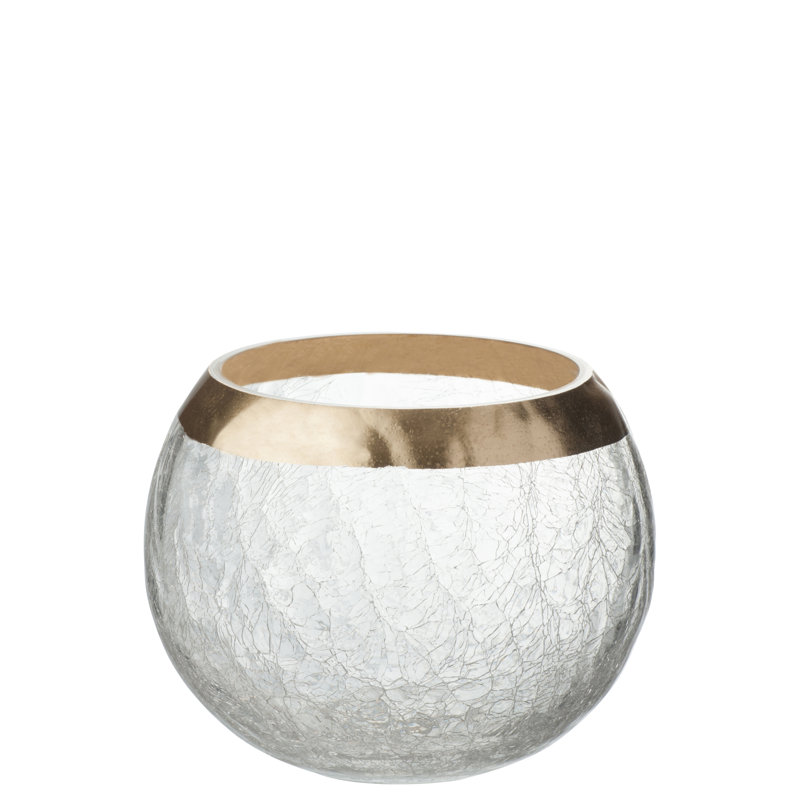 Glass Tabletop Tealight Holder, 12.5cm H x 15.5cm W x 15.5cm D, Gold