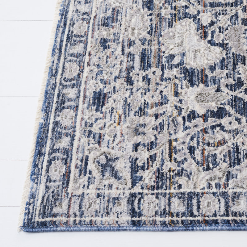 Elegant Light Blue and Ivory Synthetic Rectangular Area Rug