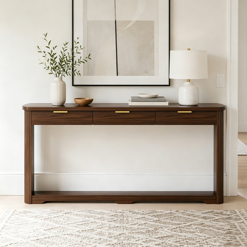 70.1" Wavy-Patterned Storage  Console Table,Sofa Table, Walnut